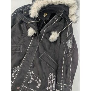 New No Tags Ameri Mode Vintage Heavy leather suede Embroidery‎ Zip Snap Small